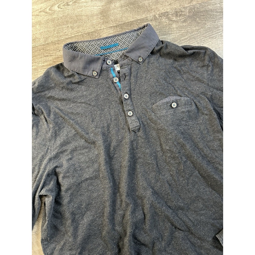 Ted Baker London Men's Long Sleeve Gray Polo Shirt Sz 5 Medium M - Picture 2 of 7